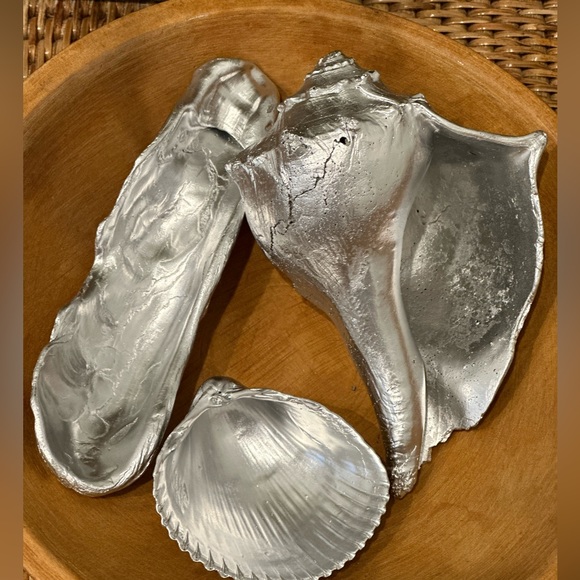 Silver Coated Large Seashells Set of 3 🎁Wrapped & Gives Back🎗️ - Picture 3 of 7